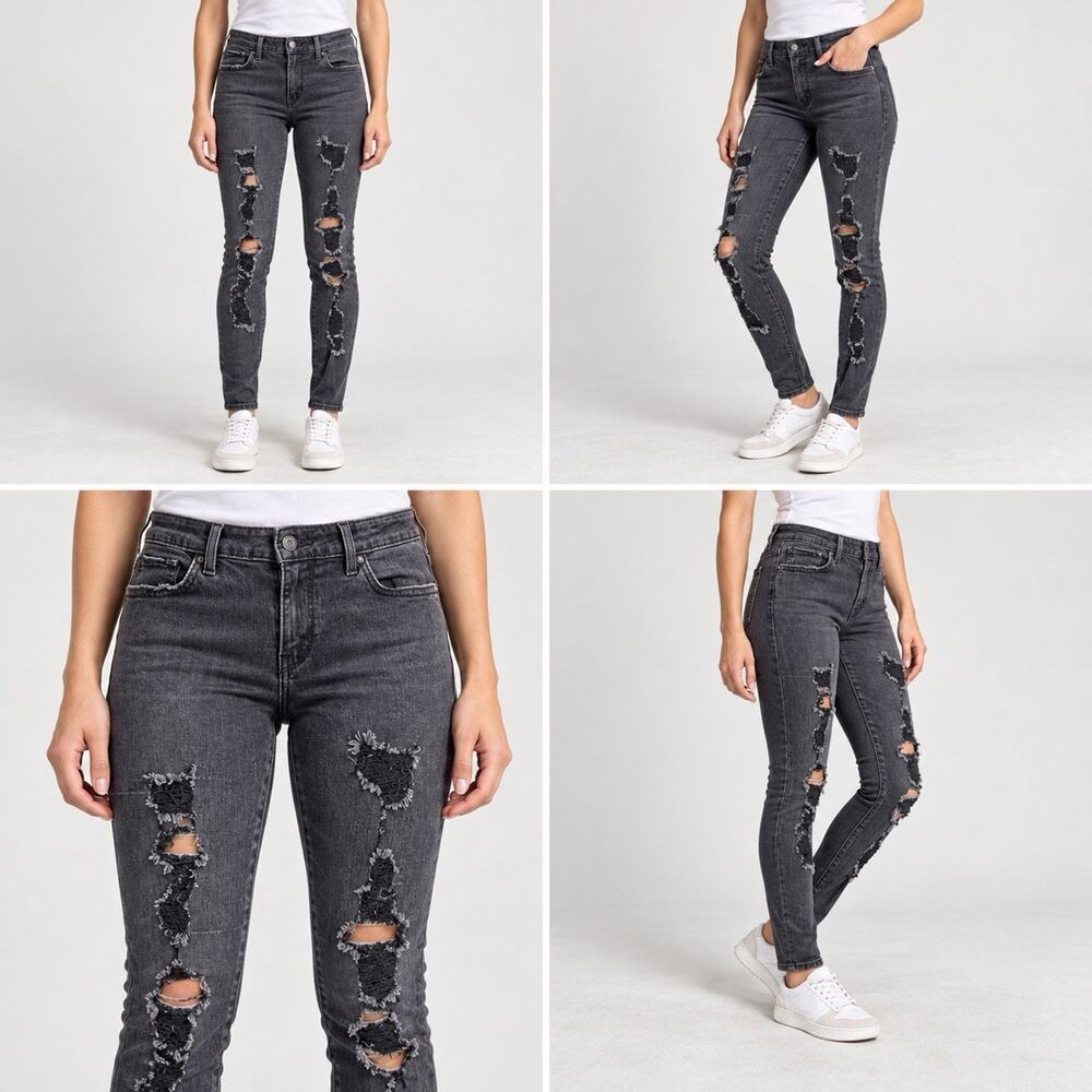 Levis 711 Skinny Jeans Womens 30 Charcoal Gray Distressed Ripped Denim